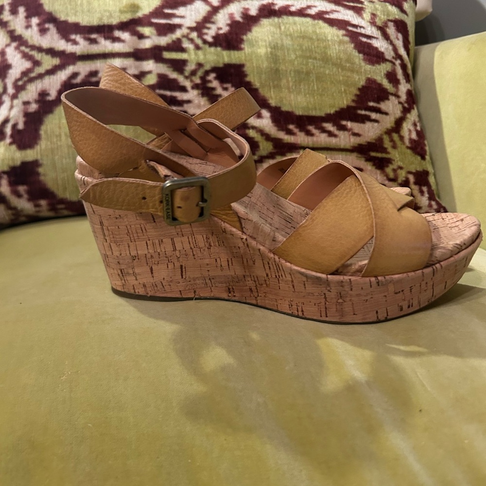 Kork-Ease Tan Wedge Sandals with Cork Platform